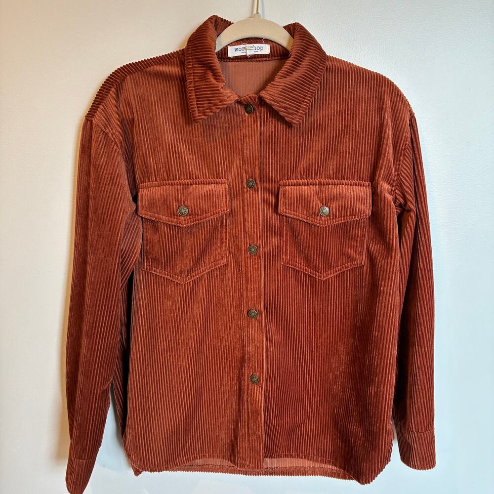 Workshop Rust Corduroy Shacket Western Shirt Jacket Size S Button Front Pockets